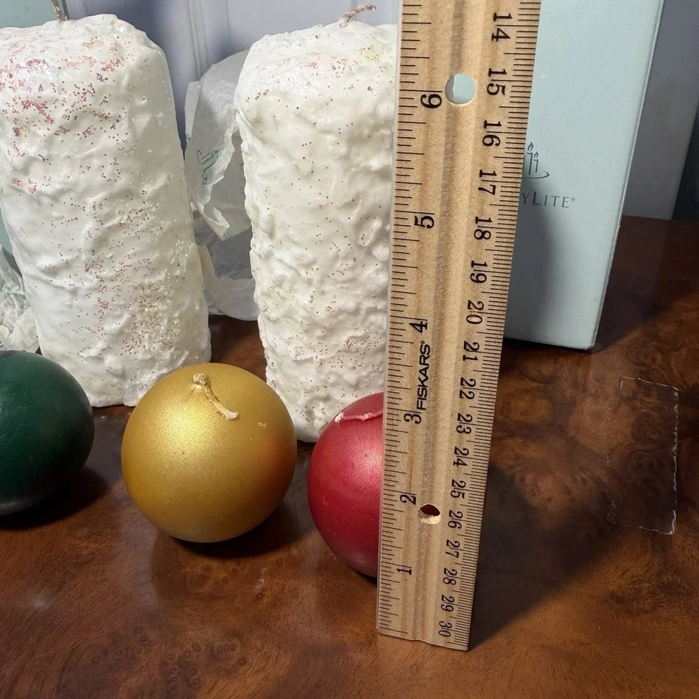 PartyLite Glitter Pillar Candles White 3 x 6 Round Textured Lot-2 & Ball Candles